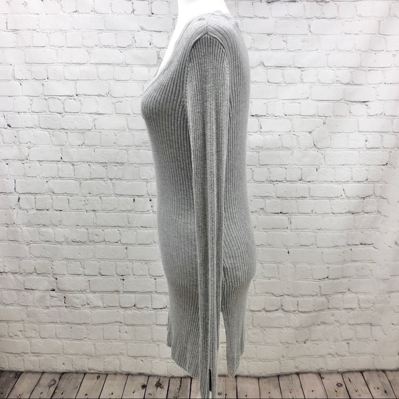 John and Jenn V Neck Ribbed Sweater Dress Size Medium Gray Bodycon - Picture 6 of 9